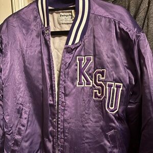 Swingsstar Purple KSU Satin Varsity Bomber Jacket